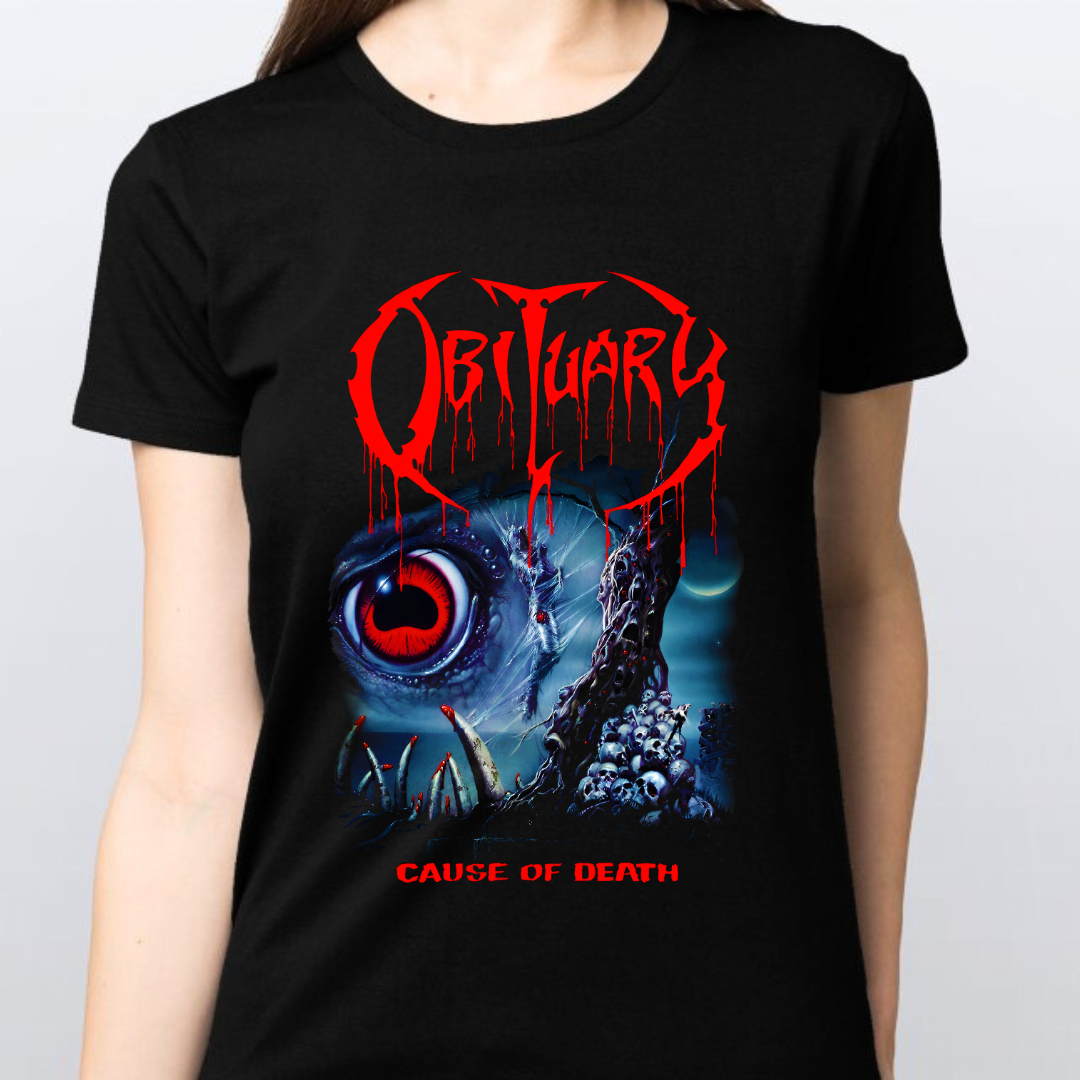 CAMISETA BABY LOOK OBITUARY - CAUSE OF DEATH